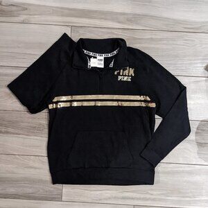 PINK Victoria's Secret LIghtweight Quarter Zip with Gold Sequin Detail
